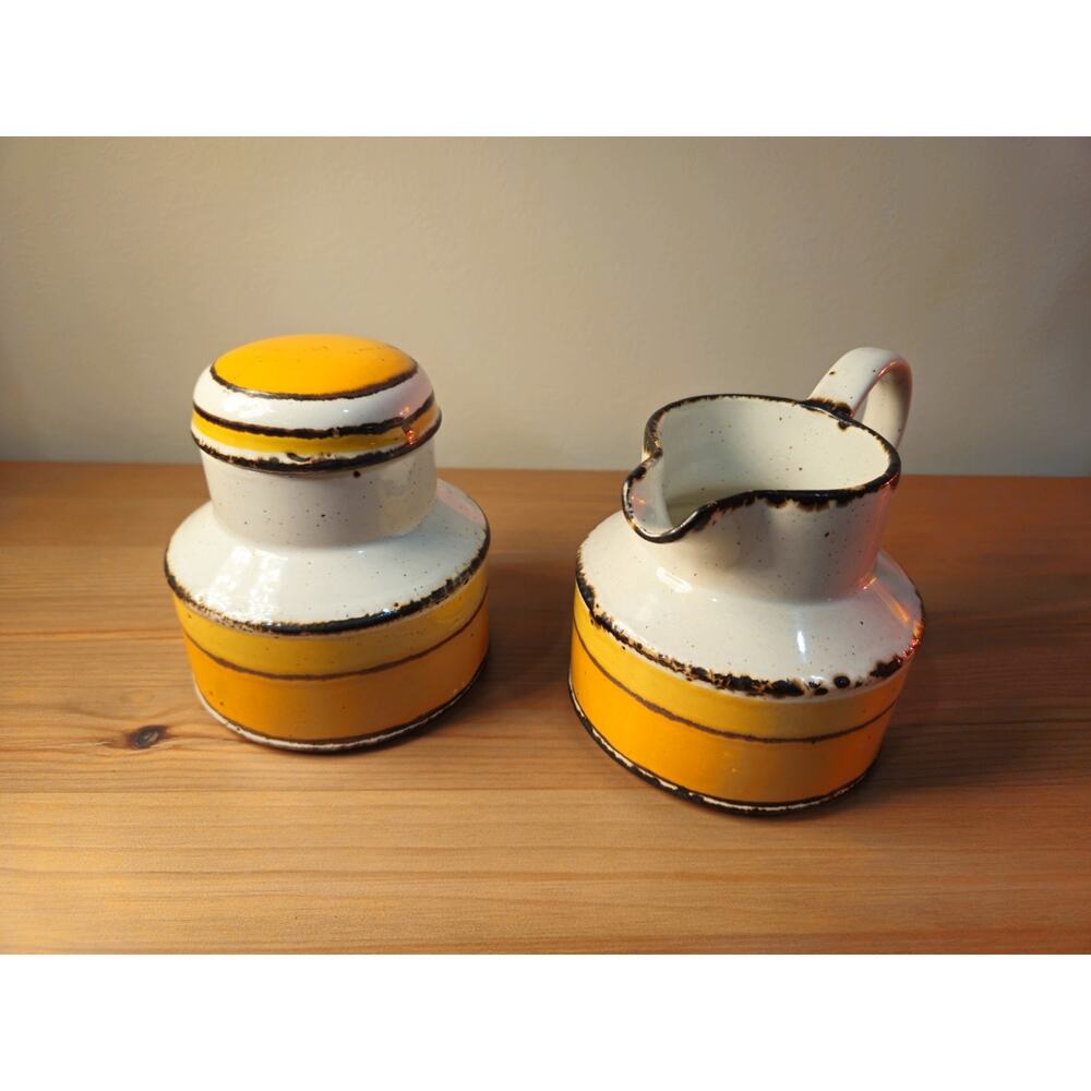 Stonehenge England Creamer & Canister Set – Yellow Band Mid Century 1970s